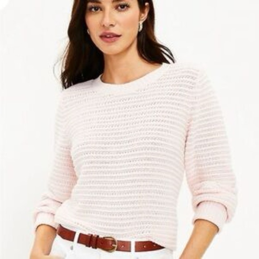 NWT  LOFT  Light Pink Open Stitch Knit Pullover Sweater - XS